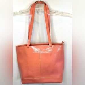 Lamarthe Coral Pink Medium Leather Tote Dual Handles Zip Closure